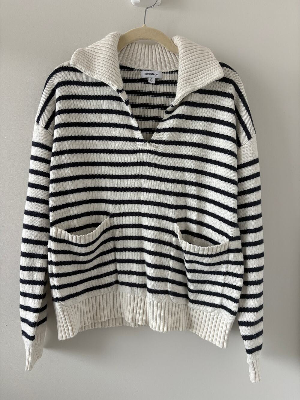 Striped Breton Cotton Merino Sweater Medium French Girl Nautical Oversized